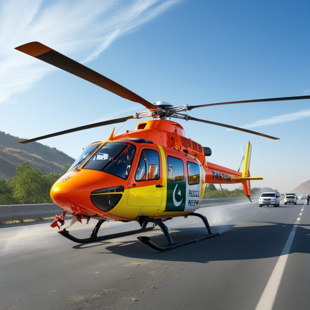 a helicopter standing on highway